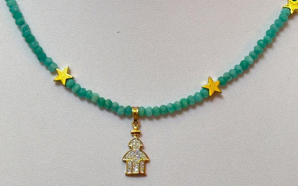 Natural Esmeralda (Tested) with 'Church of the Saints' featuring a cross and the Star of Bethlehem. - Necklace with pendant - High quality. 925 silver. #2.1