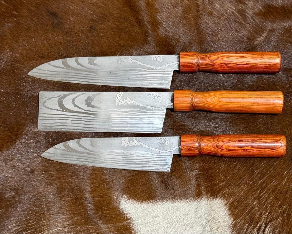 Μαχαίρι κουζίνας -  Σετ κουζίνας και μπάρμπεκιου (0013) - VG 10 Ατσάλι Λιγότερο ατσάλι και εξωτικά ξύλινα χειρολαβή. - Ιαπωνία - Σετ κουζίνας και μπάρμπεκιου #1.0