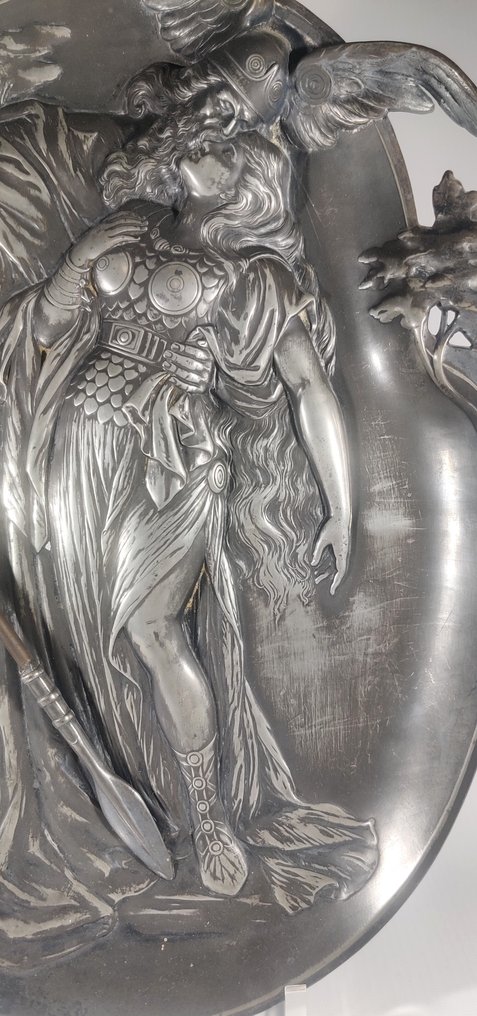 WMF attribute - Platte - Gammelt oval sierbord med engel - Tin #4.3