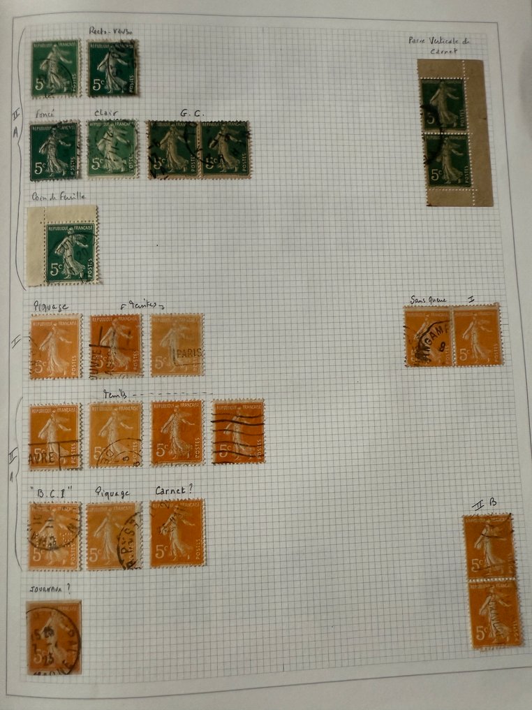 France  - Theme 'Semeuses camées' on pages: types, varieties (including 136x6..). #4.3