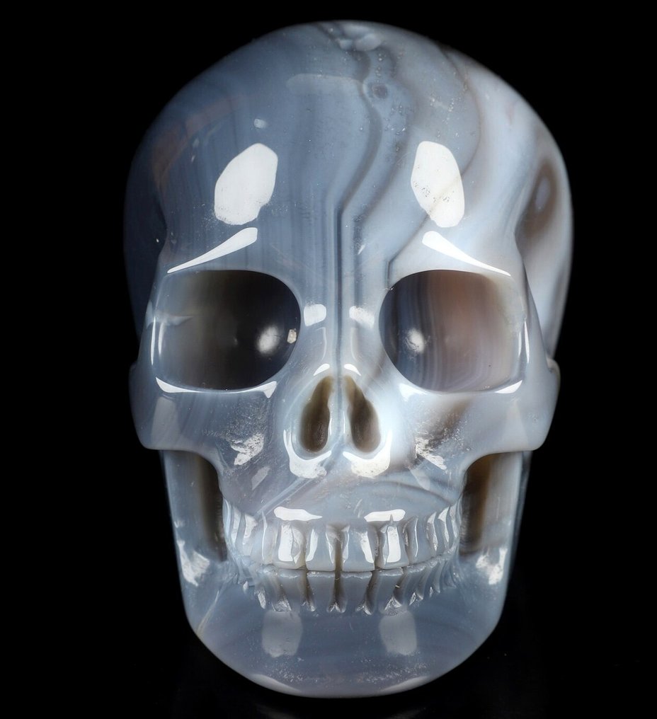 Ágata 453 g 8,70 cm x 6,40 cm Objeto de arte de alta qualidade Agate Magic Skull impressionante, objeto de- 453 g #1.0