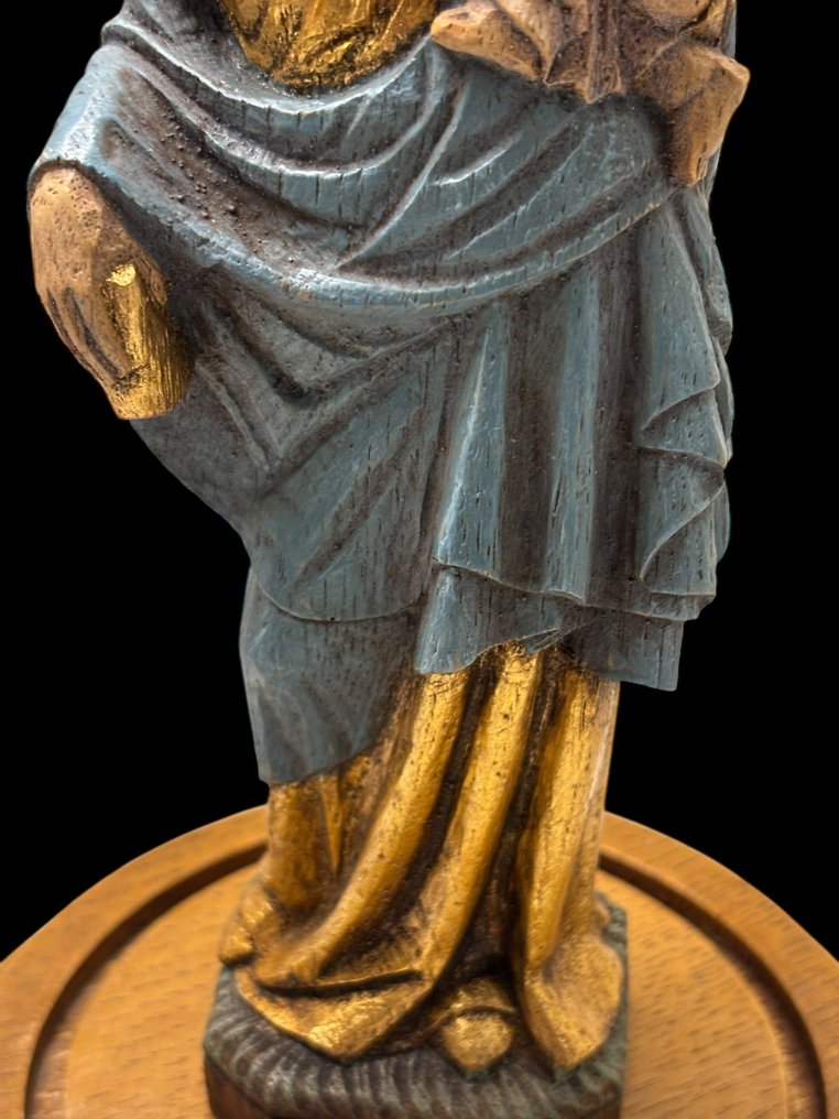 Figură - Maria cu Pruncul Iisus sub stâlp - 24 cm - Lemn - secolul al XX-lea #3.2