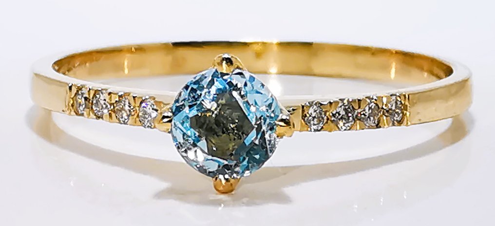 χωρίς τιμή ασφαλείας - Δαχτυλίδι - 14 καράτια Κίτρινο χρυσό - 0.45ct. tw. Ακουαμαρίνης - Διαμάντι #2.1