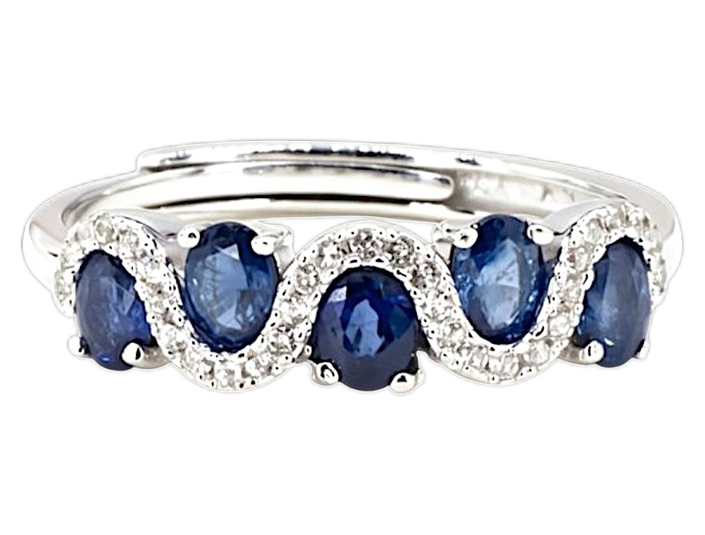 Nincs minimálár - Gyűrű Ezüst, Természetes kő Zafír - 1,7 ct. tw. *ovális vágás* #4.3