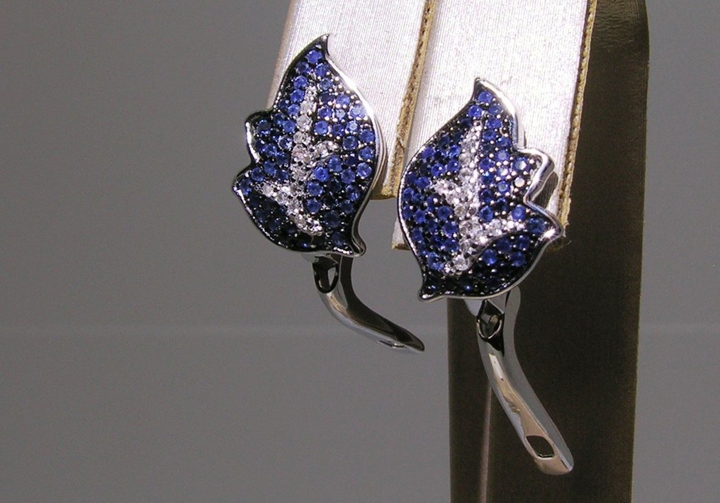 Zafír Fülbevalók - Magasság: 14.5 mm - Szélesség: 10.6 mm- 3.6 g - (2) #1.0