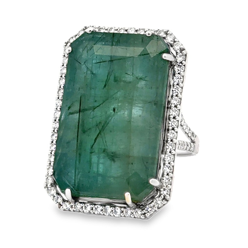 Ohne mindestpreis - Ring - 18 kt Weißgold - 34.67ct. tw. Smaragd - Diamant - Zambianer Smaragd #4.3