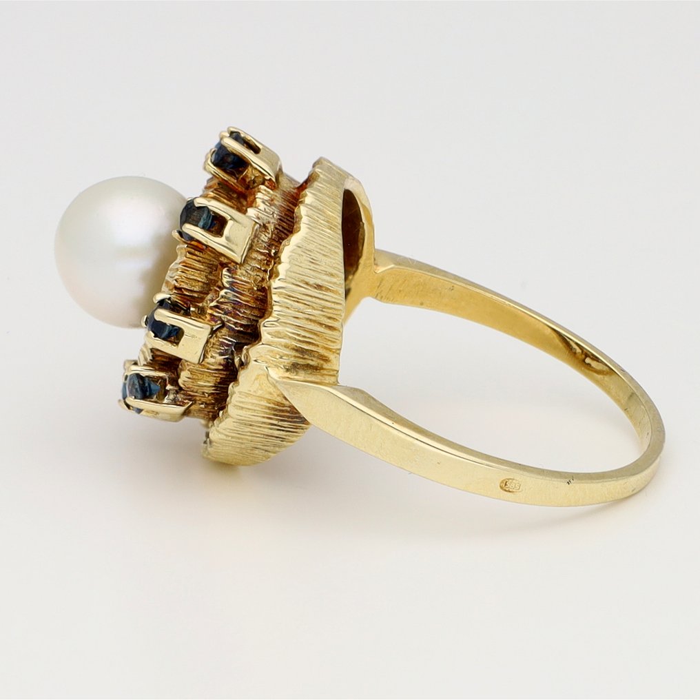 Sormus - 18 kt. Keltakulta Helmi - Saffier #2.1