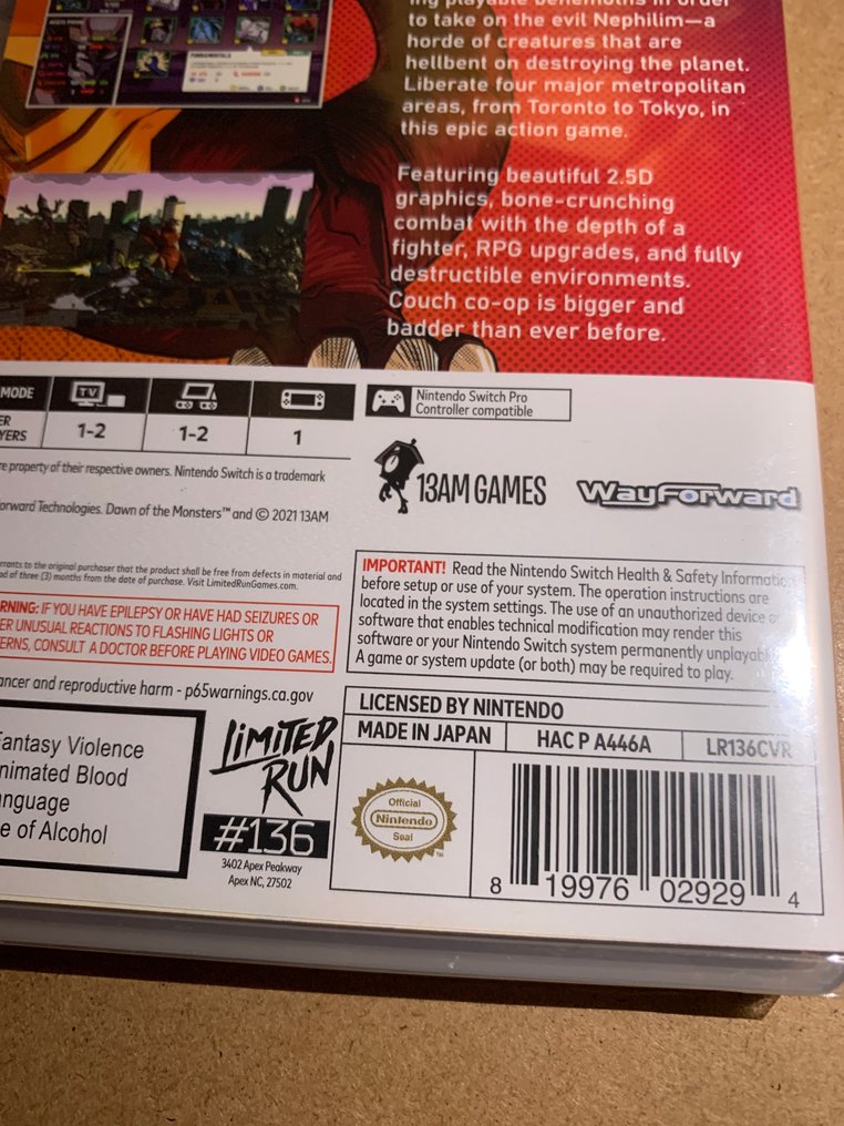 Nintendo - Switch - DAWN OF THE MONSTERS - LIMITED RUN GAMES - Videospill - I original forseglet eske #4.3
