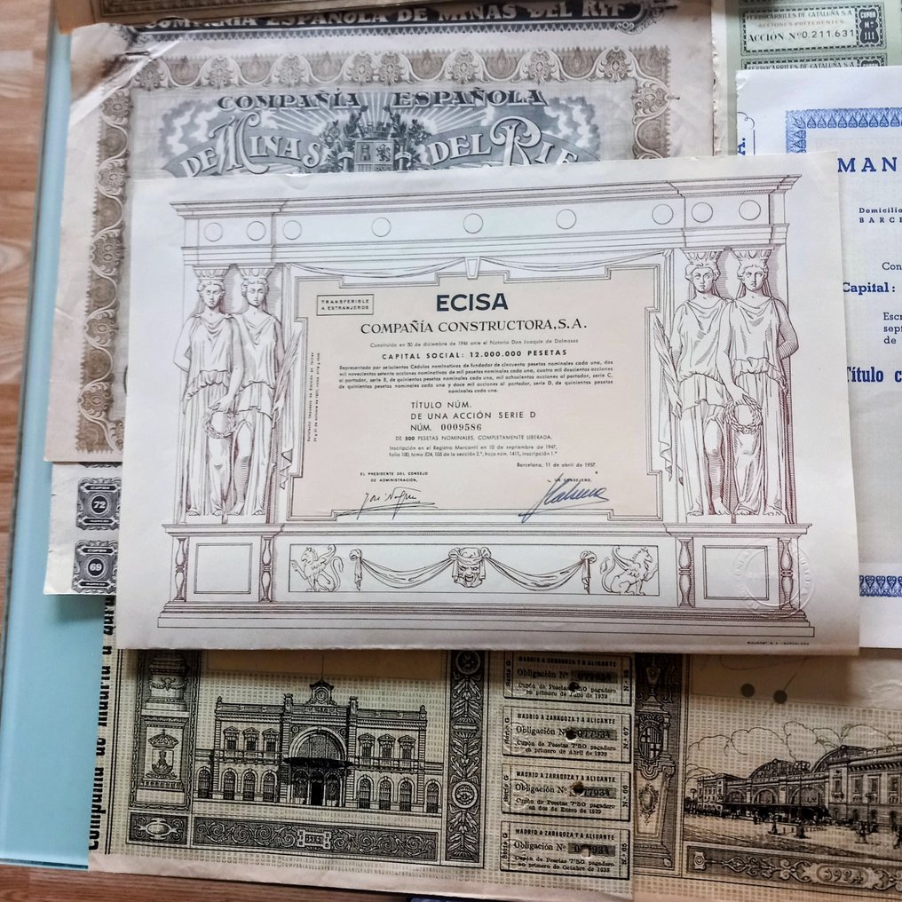 Espanha. - Excelente lote de 11 bonos y acciones de empresas de transporte e industrias en general  (Sem preço de reserva) #3.2