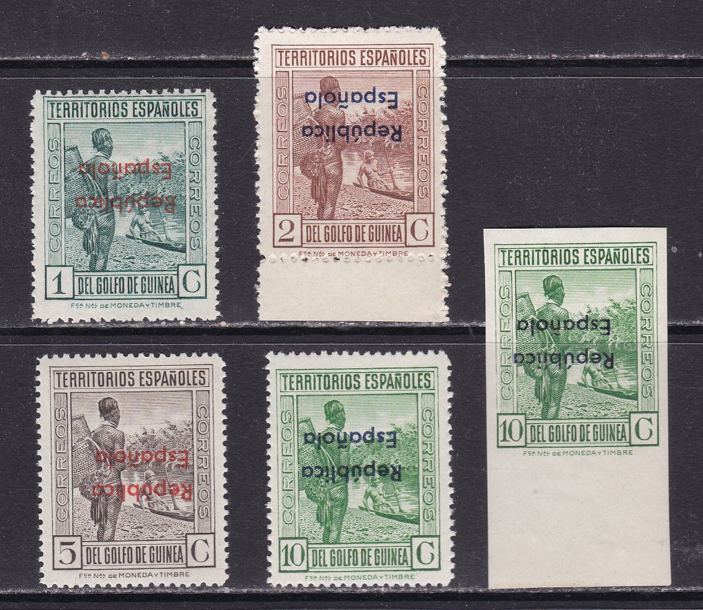 Ισπανική Γουινέα 1932 - Σφραγίδες του 1932 Εγκεκριμένες - Edifil 230hi/233his - MNH - Σειρά Κοντή - Ανάποδη Εγγραφή #1.0