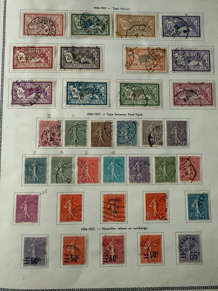 Frankrike - Tema 'Mersons og Semeuses linjaler' på sider: typer, varianter (inkludert 122..). #1.0