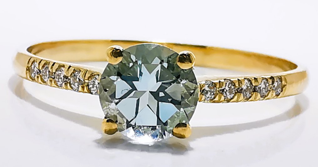 Sans prix de réserve - Bague - 14 carats Or jaune - 0.45ct. tw. Aigue-marine - Diamant #4.3