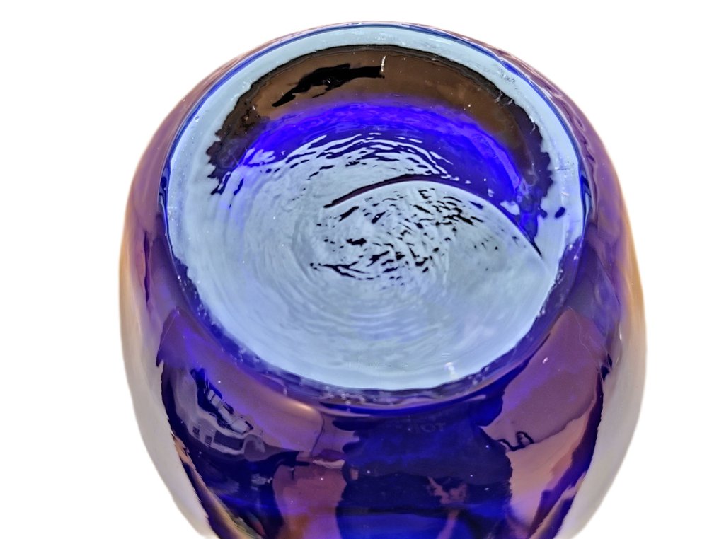 Vaas met dubbele oren -  Handmade  - Glas - Cobalt Blauw #3.2