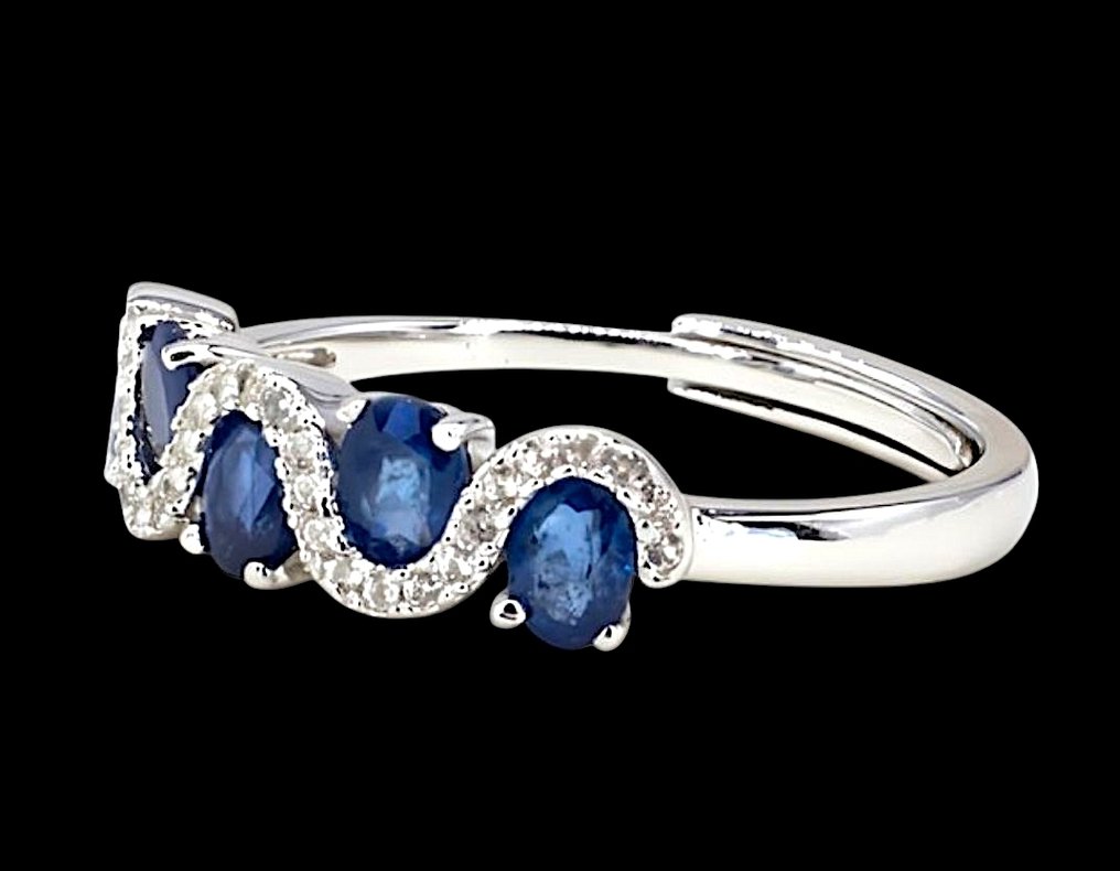 Nincs minimálár - Gyűrű Ezüst, Természetes kő Zafír - 1,7 ct. tw. *ovális vágás* #1.0