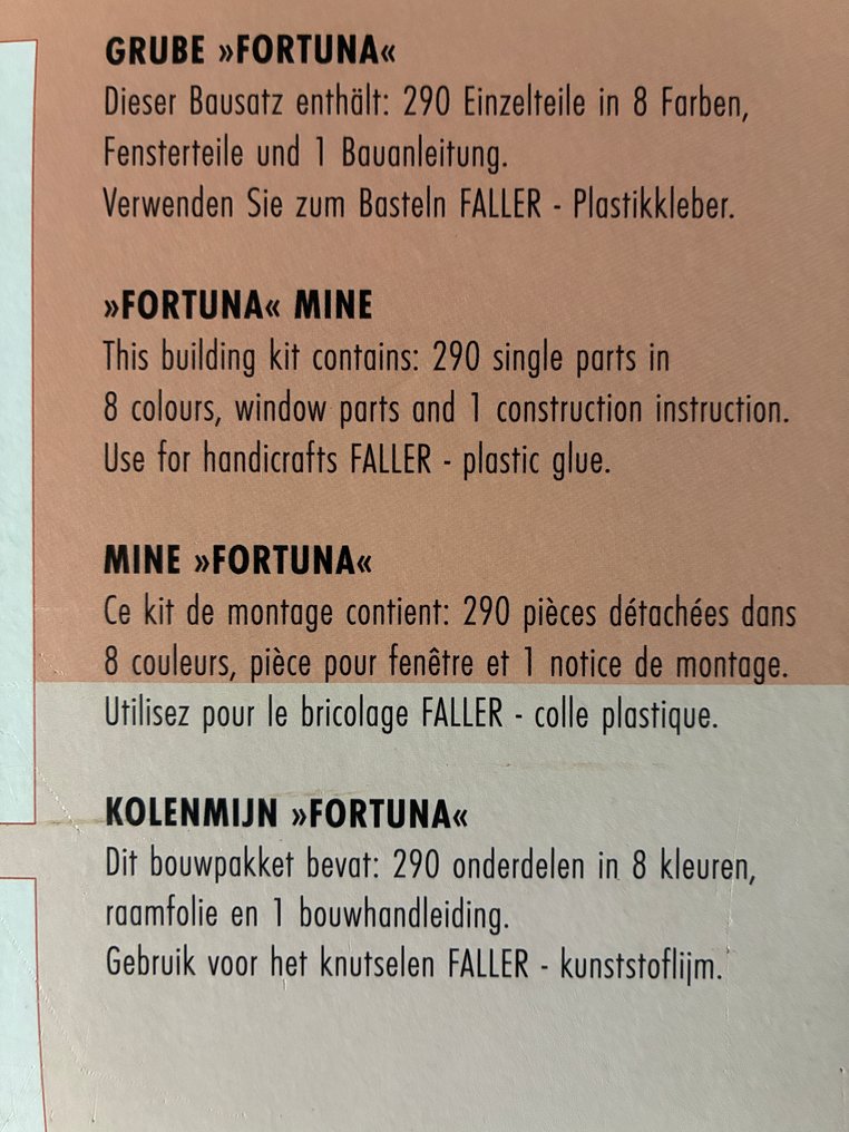 Faller H0 - 130944 - Modellvonat terepasztal (290) - Név a dobozon: GRUBE "FORTUNA". Megadott méretek: 520 x 200 x 310 mm. Tartalmaz utasítást és #3.2