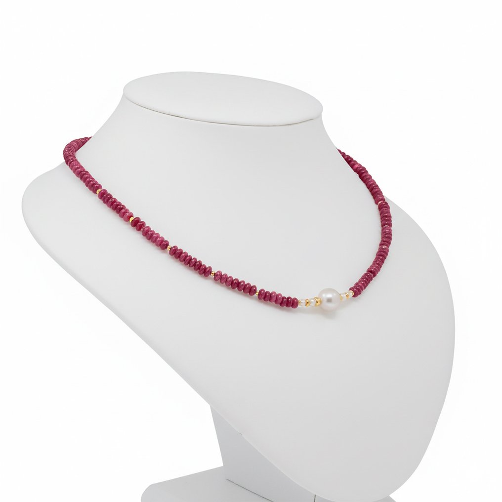 Zonder minimumprijs - Halsketting - 18 karaat Geel goud Parel - Toermalijn #1.0