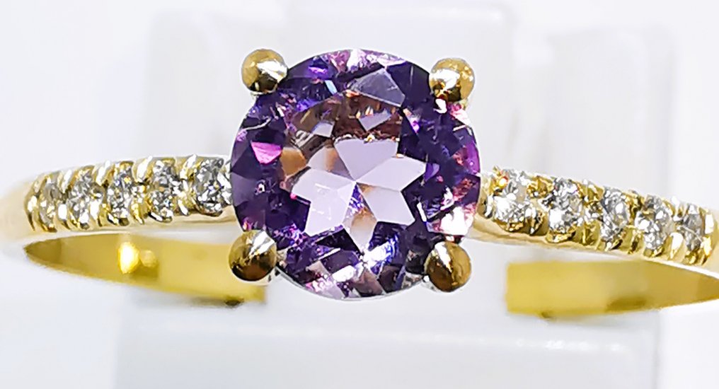 χωρίς τιμή ασφαλείας - Δαχτυλίδι - 14 καράτια Κίτρινο χρυσό - 0.45ct. tw. Αμέθυστος - Διαμάντι #1.0