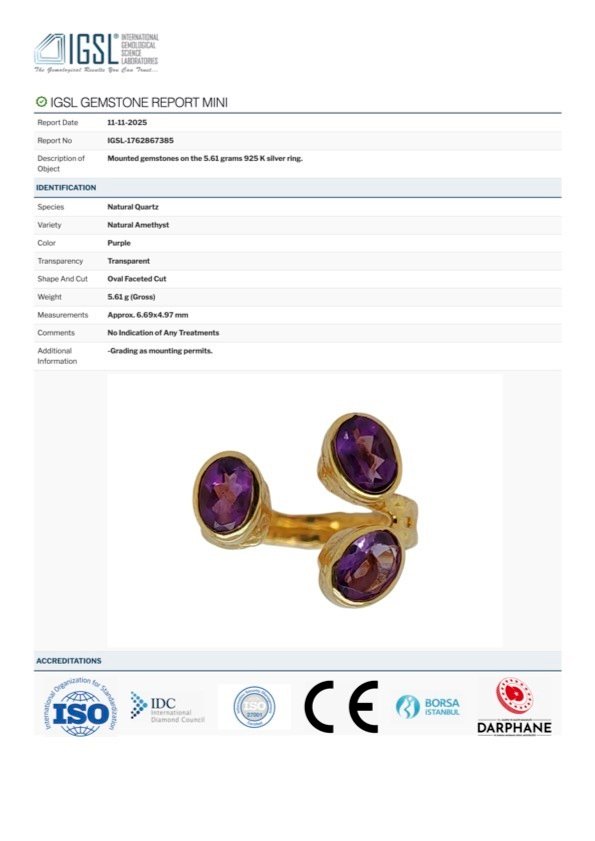 χωρίς τιμή ασφαλείας - Δαχτυλίδι Ασημί - 1.00ct. tw. Αμέθυστος - Με εργαστηριακή αναφορά #3.2