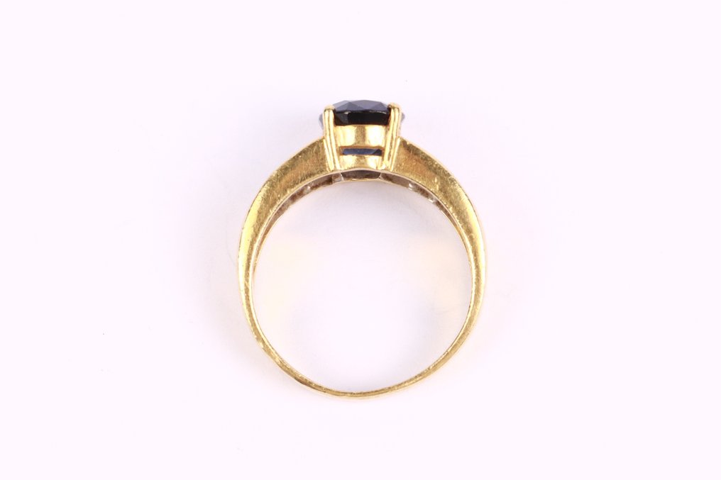 戒指 - 18 克拉 黃金 藍寶石 - 鉆石 #1.0