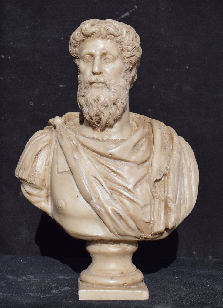 Rzeźba, Busto imperatore Marco Aurelio - 26 cm - Rekonstrukcja odlewu z marmuru Carrara #1.0