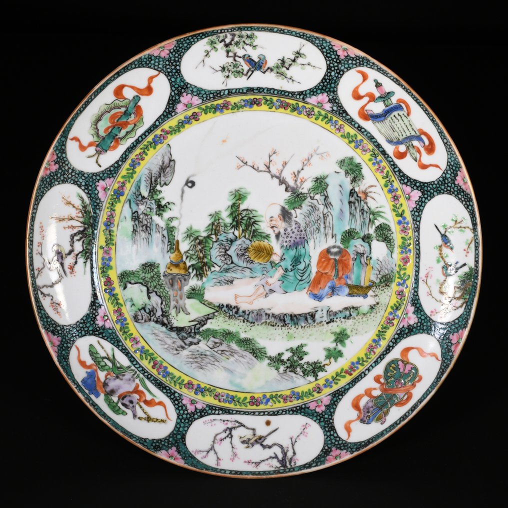 盤子 - Grande assiette à décor de personnages près d'une double gourde - 瓷器 #1.0