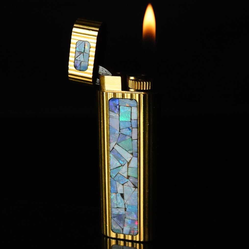 Cartier - Rare Model Mosaic opal Godron-Pattern Vintage Gas Lighter - Lighter - Gold plated #1.0