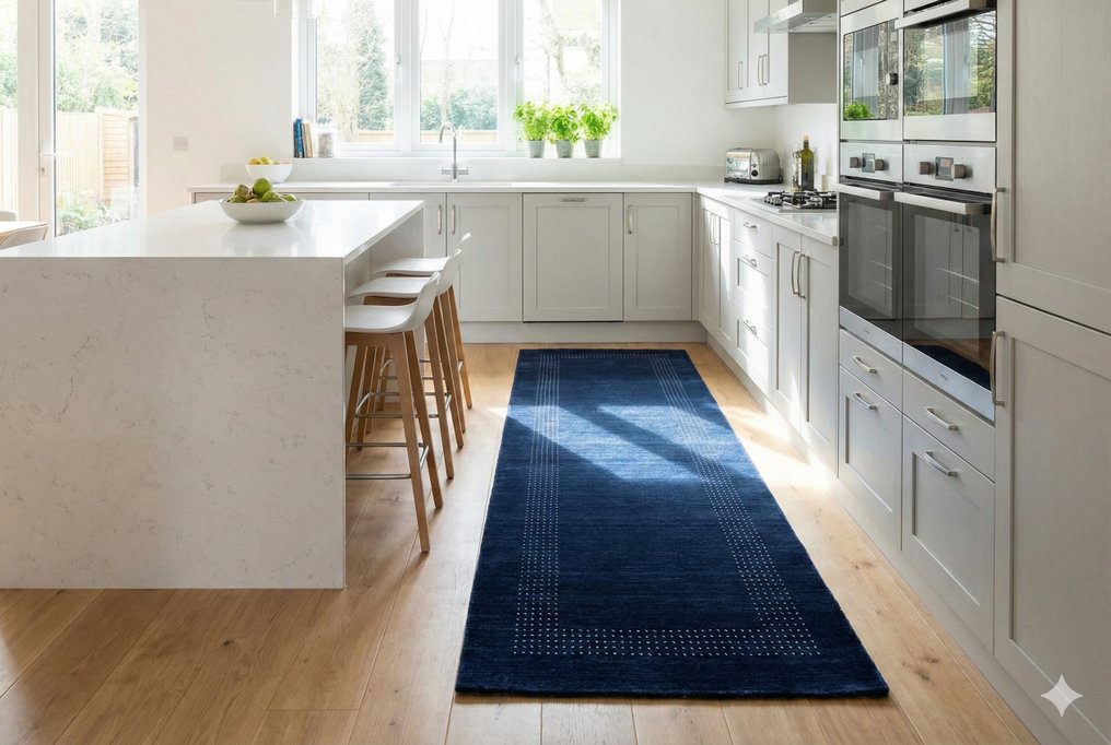 深蓝色Gabbeh - 狭长桌巾 - 285 cm - 85 cm - √ 手工制作的 √ 证书 #2.1