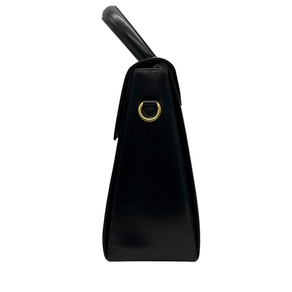 Salvatore Ferragamo - Vintage Gancini Structured Top Handle Formal Handbag in Black Calfskin Leather with Gold-Tone - 手提包 #4.3