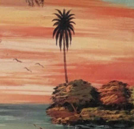 andere - Tropische Zonsondergang met Boom en Kano, Gesigneerd Olieverf Landschapsschilderij #4.3