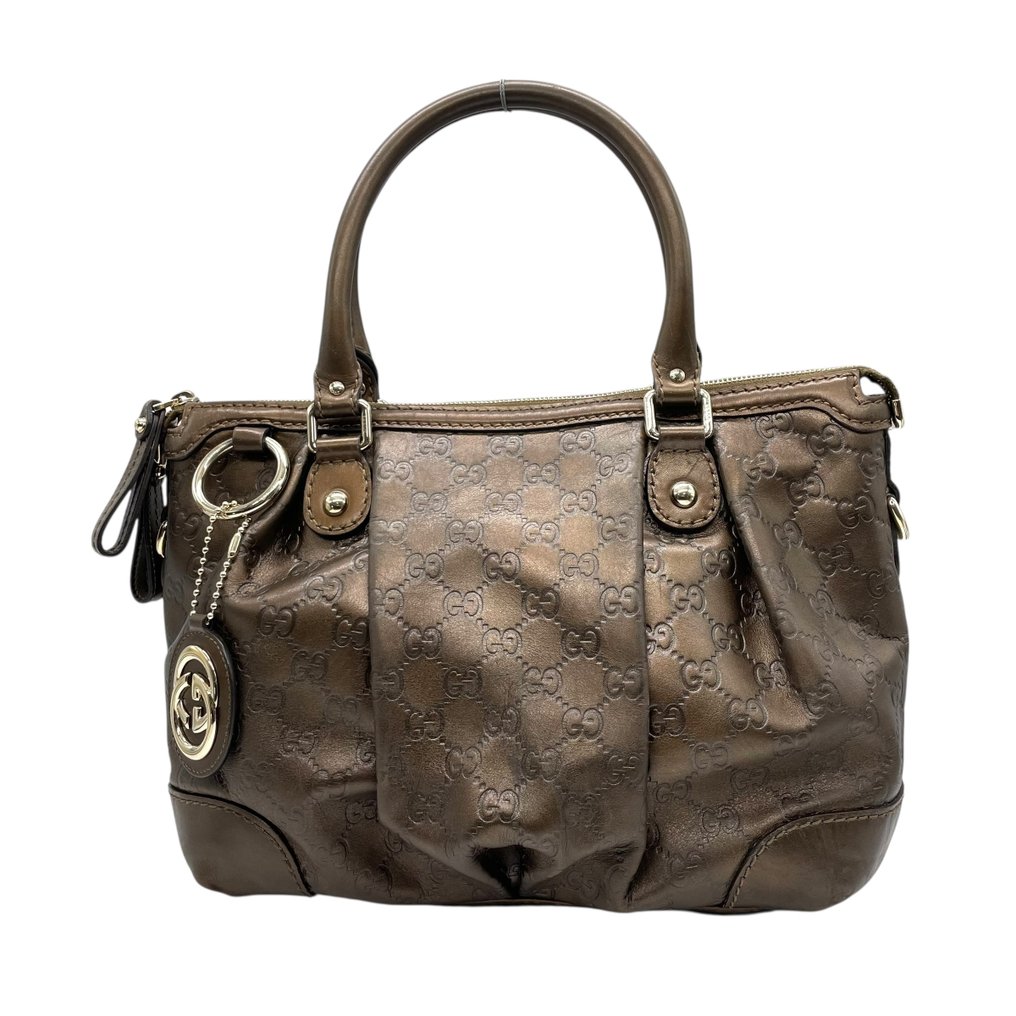 Gucci - Gucci Sukey GG Guccissima Embossed Leather 2-Way Tote & Shoulder Bag" – Bronze Brown with Charm & - Tote bag #1.0