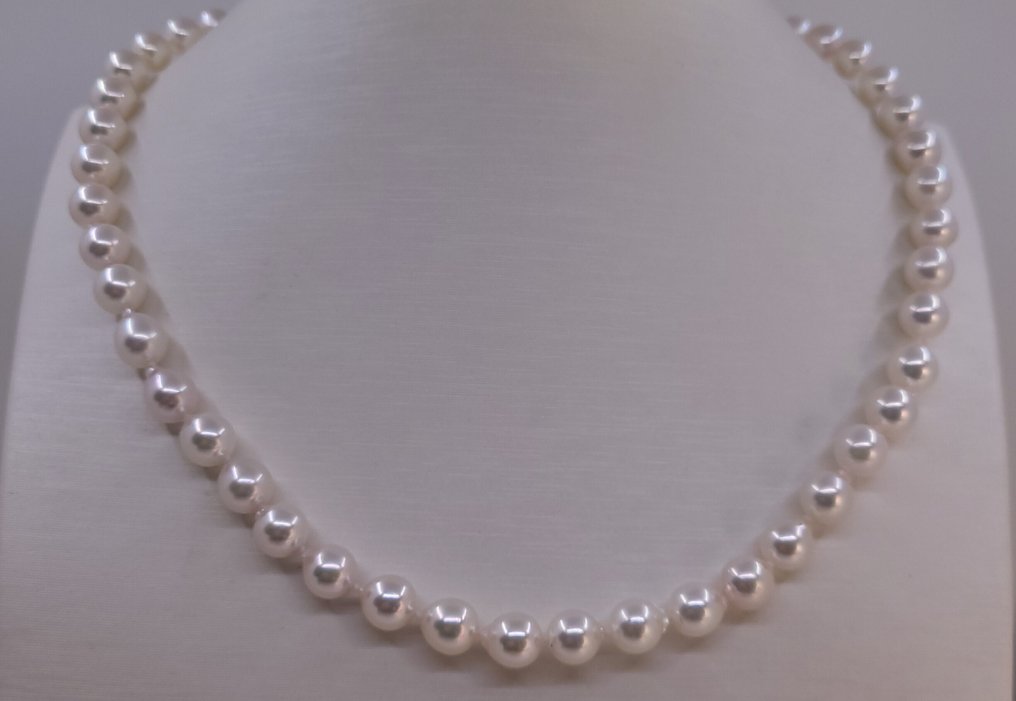 Zonder minimumprijs - Halsketting 7x7,5 mm Akoya Pearls #4.3