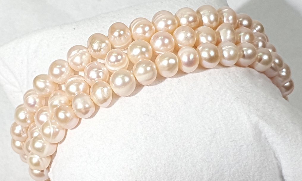 Perle Melocoton naturali acqua dolce - 3 giri - calma e tranquillità - argento 925 - MOLTO SPECIALE - Bracciale #3.2