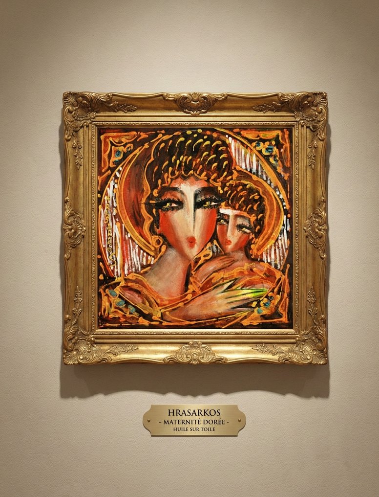 Hrasarkos (1975) - " Maternité Dorée "-Technique mixte sur toile Avec châssis #1.0