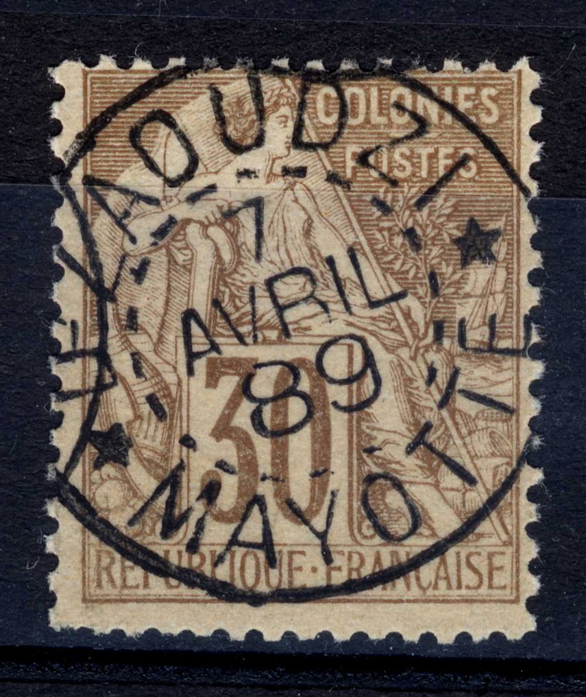 Γαλλία - Αποικίες (γενικά θέματα) 1880 - Μαϊώ - Εξαιρετικό, πρωτοποριακό στυλ, σφραγίδα D'Zaoudzi. - Yvert et Tellier #1.0