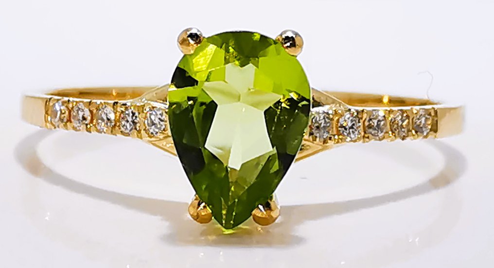 Ingen mindstepris - Ring - 14 karat Gulguld -  0.65ct. tw. Peridot - Diamant #1.0