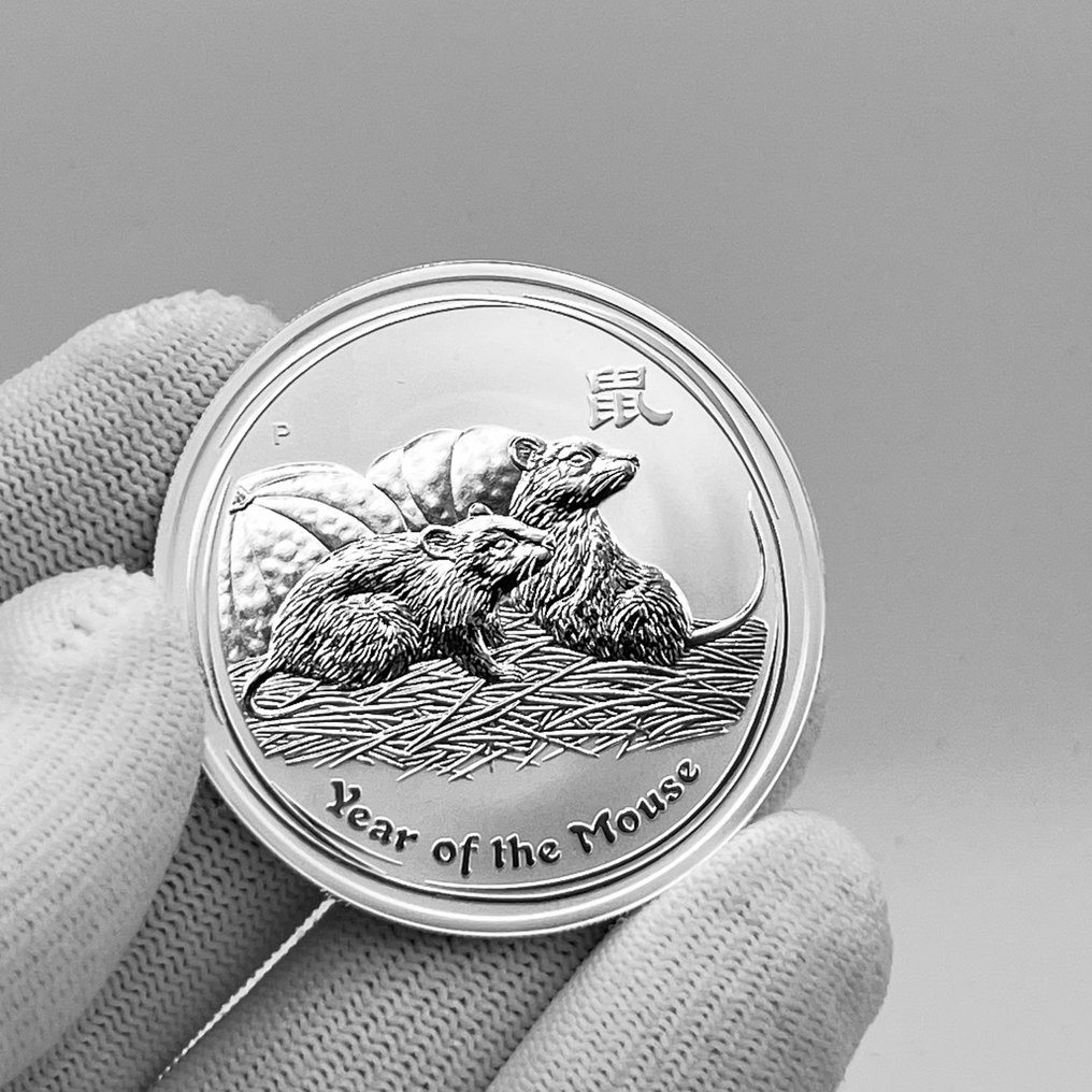 Austrália. 1 Dollar 2008 – Lunar Series: Year of the Rat – 1 oz Silver coin – Ag .999 (Sem preço de reserva) #1.0