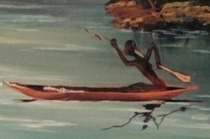 andere - Tropische Zonsondergang met Boom en Kano, Gesigneerd Olieverf Landschapsschilderij #2.1