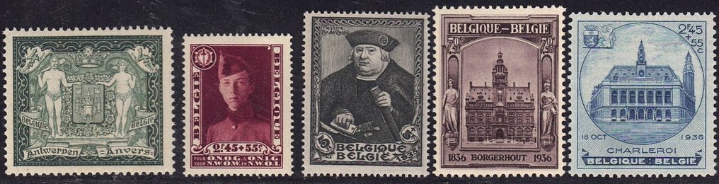 比利時 1930/1936 - 来自第2至第6块的5个邮票 - OBP 301-325-410-436-437 #1.0
