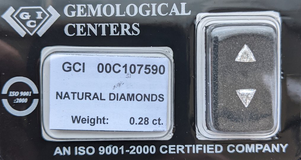 没有保留价 - 2 pcs 钻石 (天然) - 0.28 ct - 三角形 - D (无色), E - SI1 微内含一级 - 以色列宝石中心(G.C.I.) #2.1