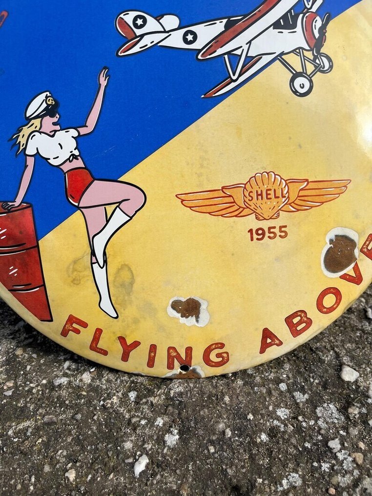 Shell - Vintage Shell Enamel Porcelain Sign Plaque 30 cm - Enamel sign - Enamel #4.3