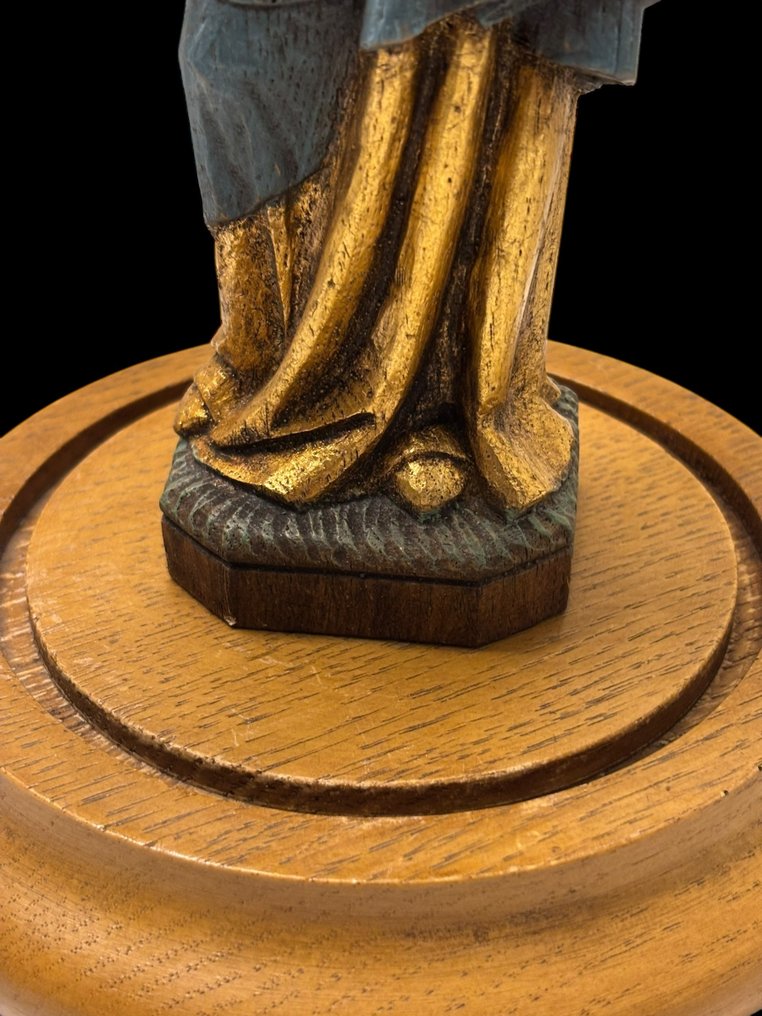 Figură - Maria cu Pruncul Iisus sub stâlp - 24 cm - Lemn - secolul al XX-lea #4.3