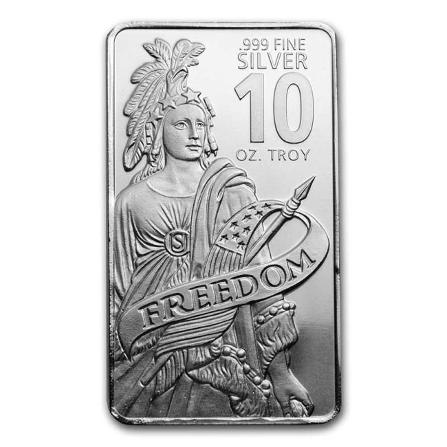 10 once troy - Argento .999 - 10 oz Freedom Native American .999 Fine Silver Bar #2.1