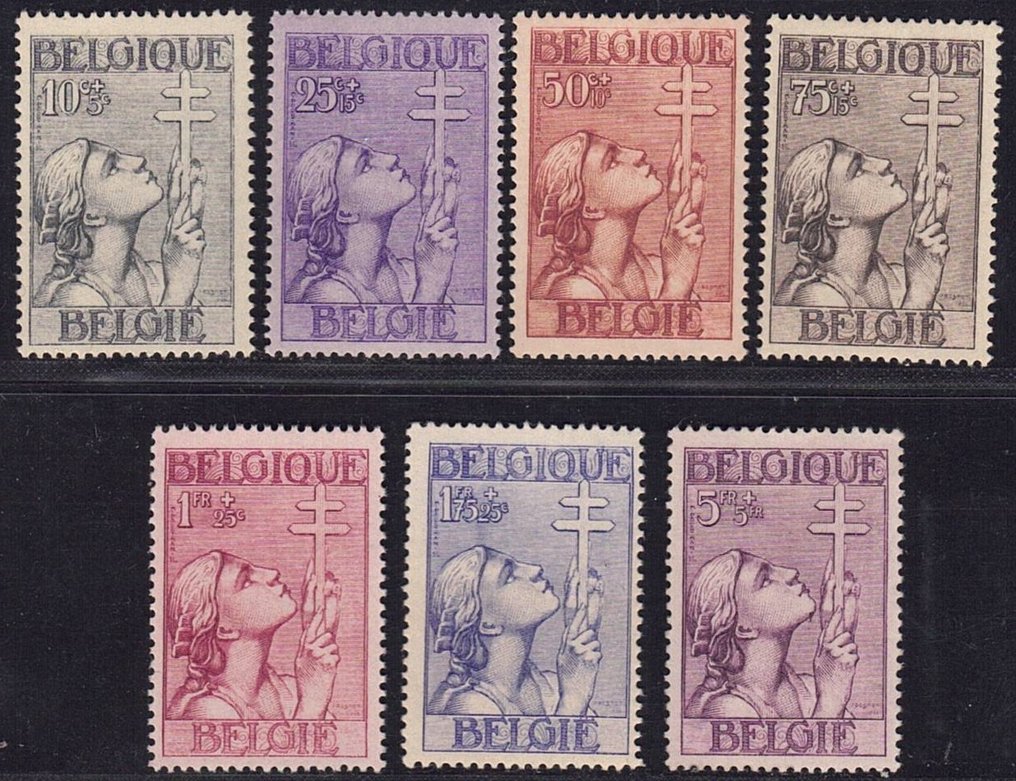 比利時 1933 - 洛坦林十字架，非常漂亮的居中。 - OBP 377/383 #1.0