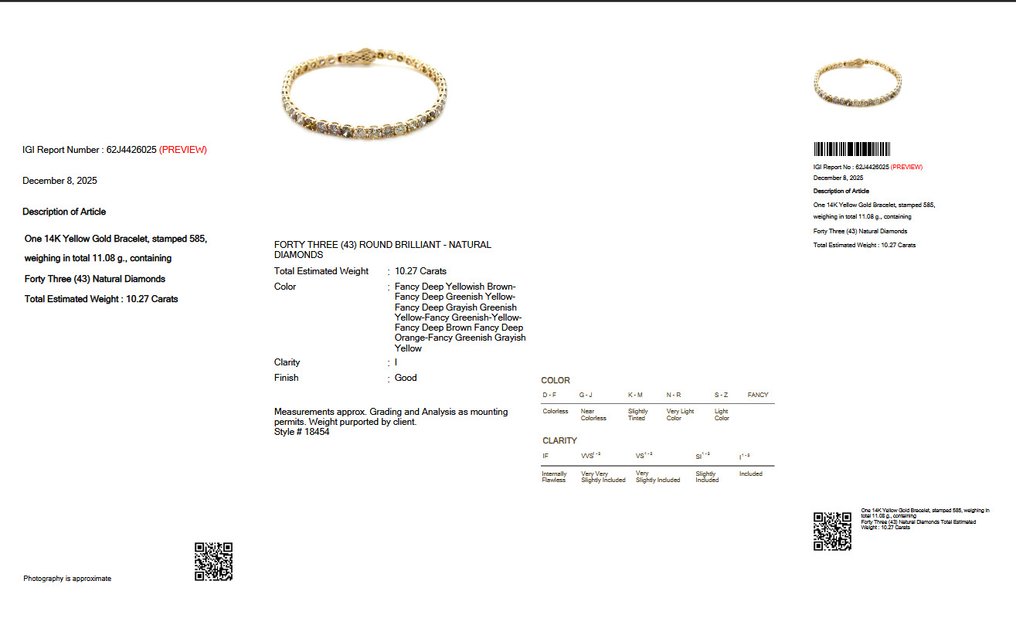 χωρίς τιμή ασφαλείας - Βραχιόλι - 14 καράτια Κίτρινο χρυσό -  10.27ct. tw. Διαμάντι (Φυσικού χρώματος) - ΙΓΙ #2.1