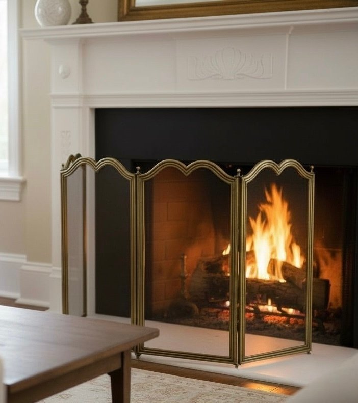 Fireplace accessory - 4 x part foldable fireguard - Brass #2.1