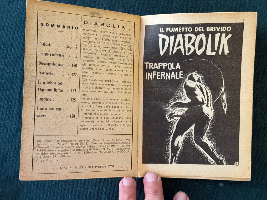 Diabolik 11 - diffusione Ingoglia - Trappola infernale - 1 Comic - First edition - 1963 #3.2