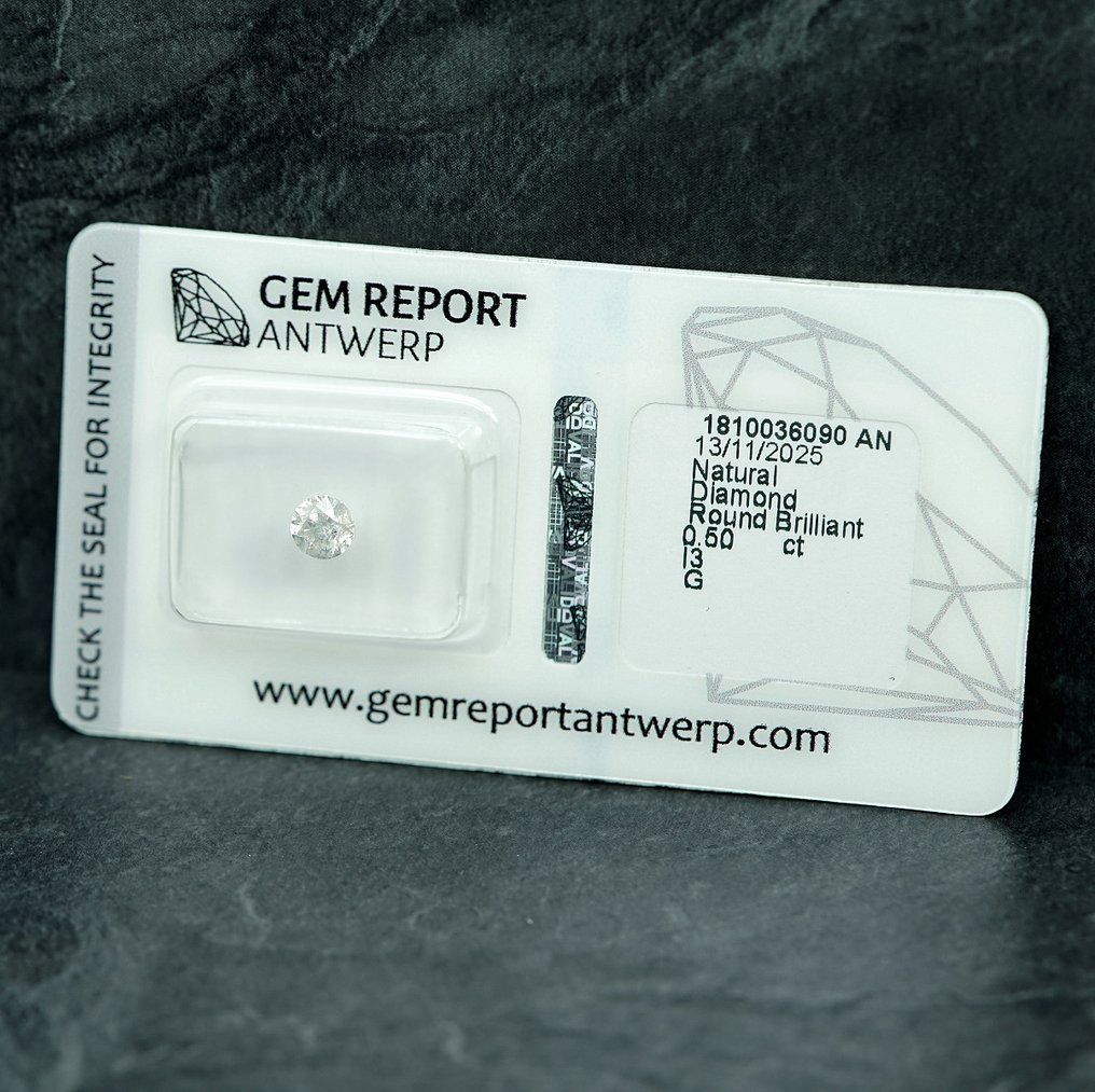 没有保留价 - 1 pcs 钻石  (天然)  - 0.50 ct - 圆形 - G - I3 - 安特卫普宝石报告（GRA） #4.3
