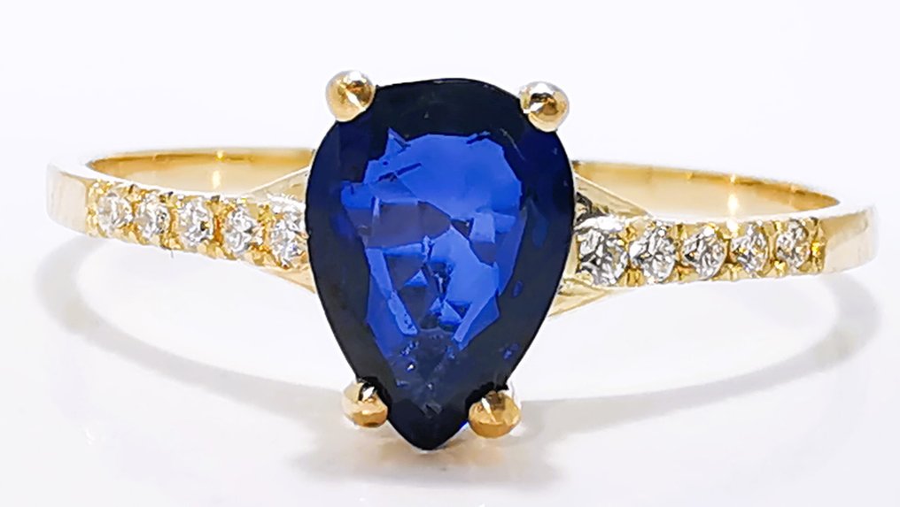 χωρίς τιμή ασφαλείας - Δαχτυλίδι - 14 καράτια Κίτρινο χρυσό - 0.75ct. tw. Ζαφείρι - Διαμάντι #1.0