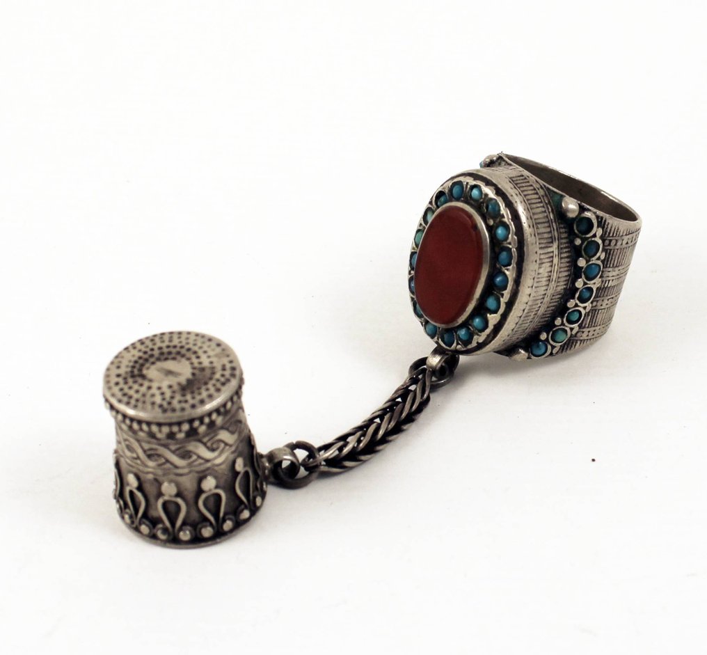 Ezüst, karneol, türkiz - Gyűrű #1.0