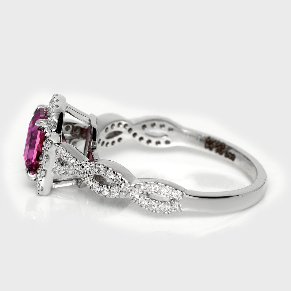 Nincs minimálár - Gyűrű - 14 kt. Fehér arany, HRD 1,24 ct intenzív lila - 1.69ct. tw. Zafír - Gyémánt #3.2